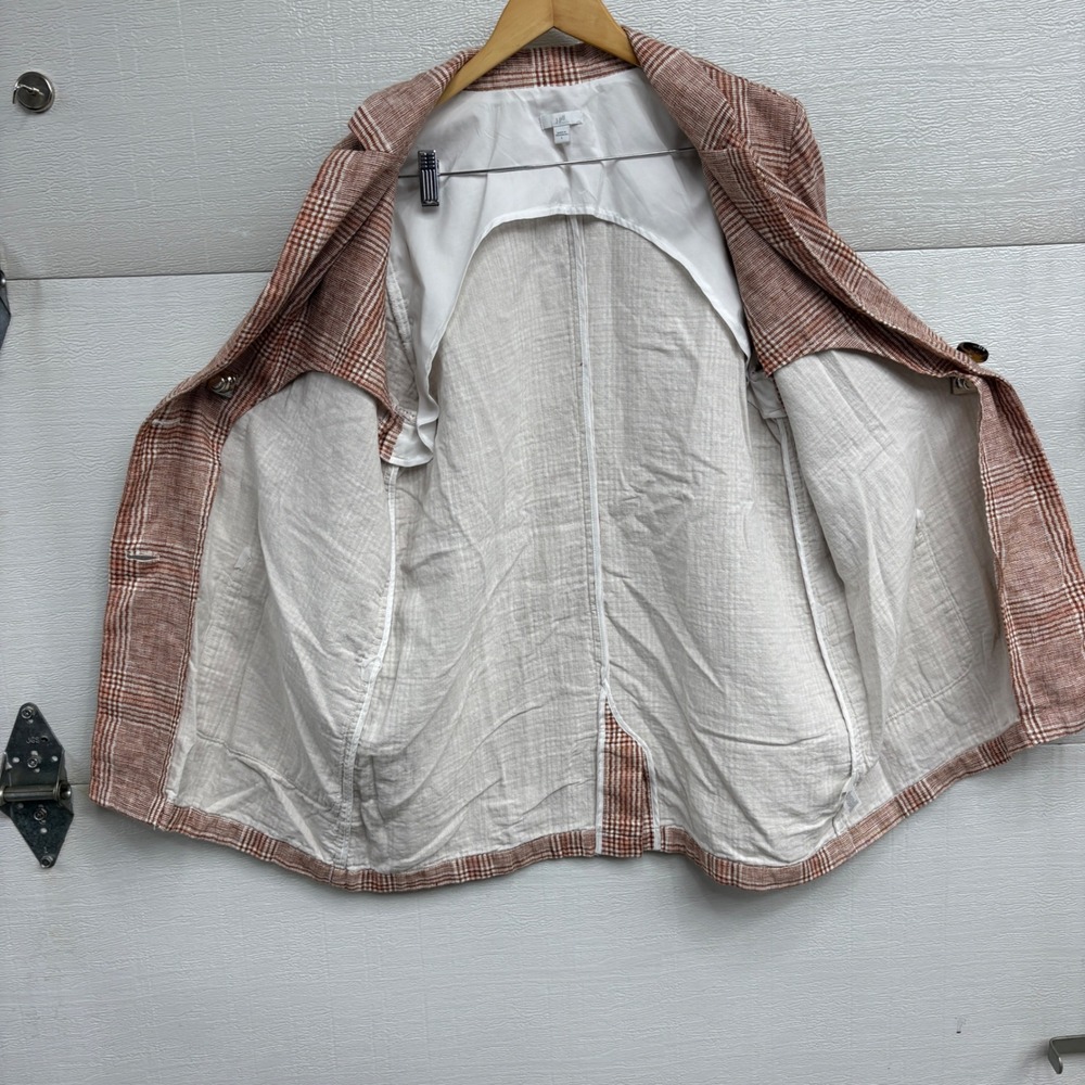 J.Jill Womens Plaid Harper Linen Blend Blazer Terracotta Cream Relaxed Fit Large - Picture 8 of 13